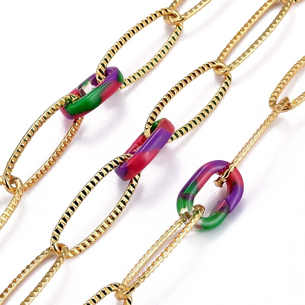 

PandaHall Handmade Brass Paperclip Chains, Drawn Elongated Cable Chains, with Acrylic Quick Link Connector, Soldered, Textured, Real 18K..., Green
