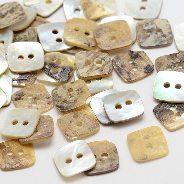 

PandaHall 2-Hole Square Mother of Pearl Buttons, Tan, 9.5x9.5x1mm, Hole: 1.5mm, about 720pcs/bag Mother of Pearl Square Orange