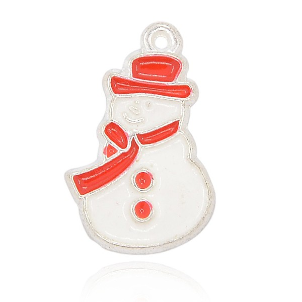 

PandaHall Silver Color Plated Alloy Enamel Christmas Snowman Pendants, White & Red, 26x17x2mm, Hole: 1mm Alloy+Enamel Human White