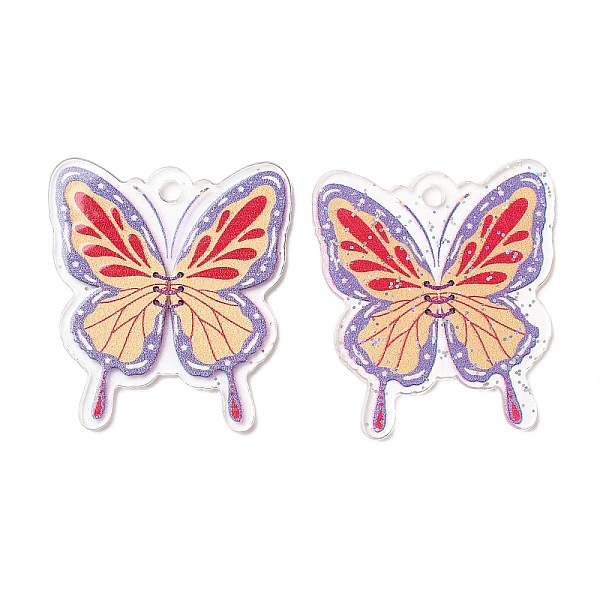 

PandaHall Transparent Acrylic Pendants, with Glitter Powder, Butterfly, Colorful, 37.5x33.5x1.5mm, Hole: 2.8mm Acrylic Butterfly Red