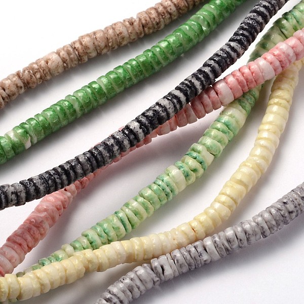 

PandaHall Natural Sea Shell Beads Strands, Disc/Flat Round, Heishi Beads, 5x1.5~3.5mm, Hole: 1mm, about 290pcs/strand, 24.4 inch Other Sea...