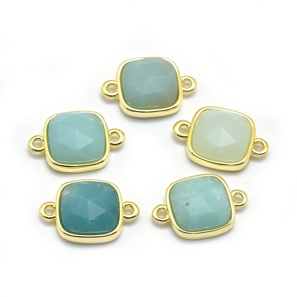 

PandaHall Natural Amazonite Links connectors, with Golden Tone Brass Findings, Square, Faceted, 16x11x5mm, Hole: 1.2mm Amazonite Flat Round