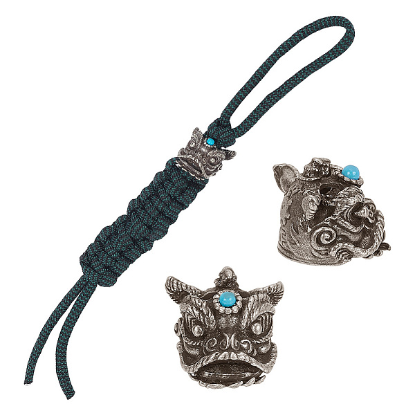 

PandaHall Outdoor EDC Tool Brass Parachute Rope European Beads, with Synthetic Turquoise, Large Hole Beads, Lion Dance, Antique Silver...