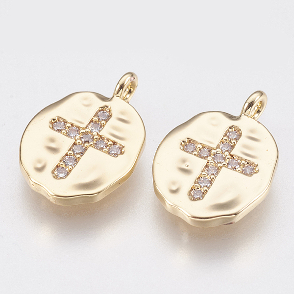 

PandaHall Brass Charms, with Micro Pave Cubic Zirconia, Oval with Cross, Clear, Nickel Free, Real 18K Gold Plated, 14x10x1.5mm, Hole: 1.4mm...