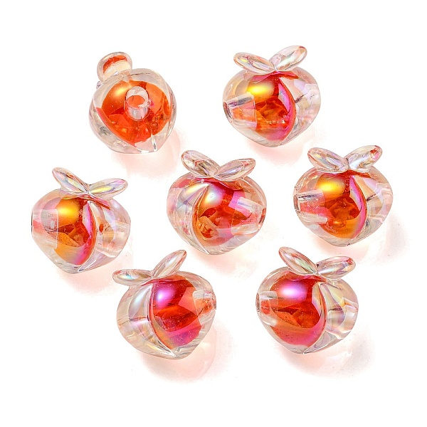 

PandaHall UV Plating Rainbow Iridescent Acrylic Beads, Two Tone Bead in Bead, Peach, Red, 18x17.5x16mm, Hole: 3.5mm Acrylic Fruit Red