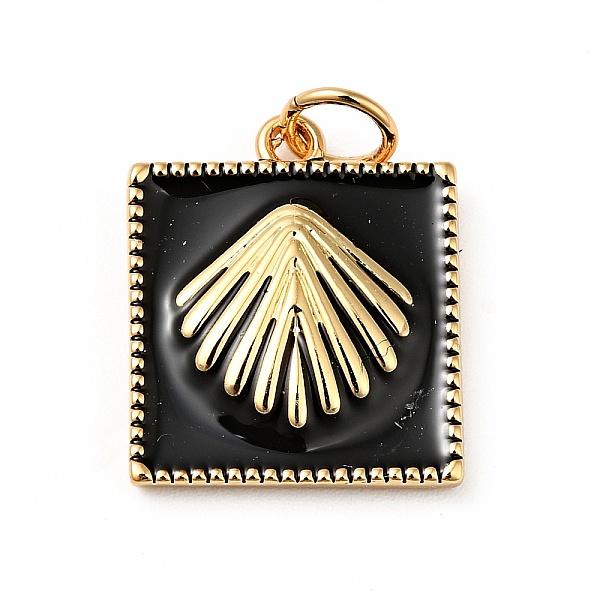 

PandaHall Rack Plating Brass Enamel Pendants, with Jump Ring, Cadmium Free & Nickel Free & Lead Free, Real 18K Gold Plated, Square with Fan..., Black