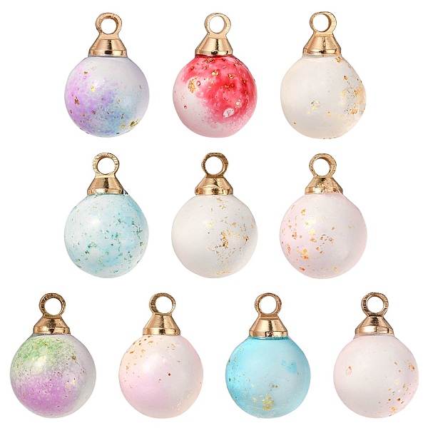 

PandaHall 10Pcs 7 Style Two Tone Transparent Spray Painted Glass Pendants, with Light Gold Plated Brass Loop, Frosted, with Glitter Powder..., Multicolor