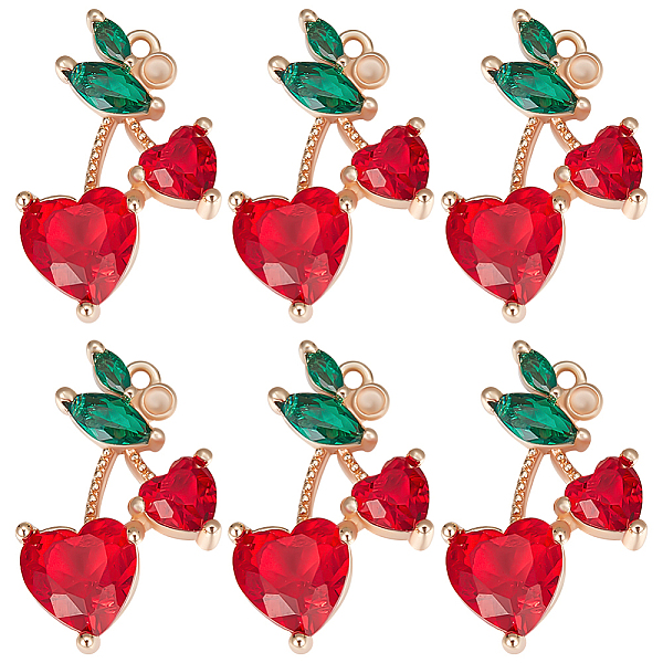 

PandaHall Beebeecraft 8Pcs Brass Dark Red & Green Cubic Zirconia Pendants, Cherry Charm, Real 18K Gold Plated, 16.5x10x4mm, Hole: 0.9mm...
