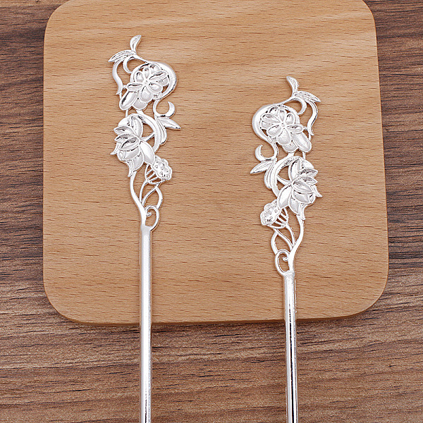 

PandaHall Alloy Flower Hair Sticks for Enamel, Long-Lasting Plated Hair Accessories for Women, Platinum, 140x30mm Alloy