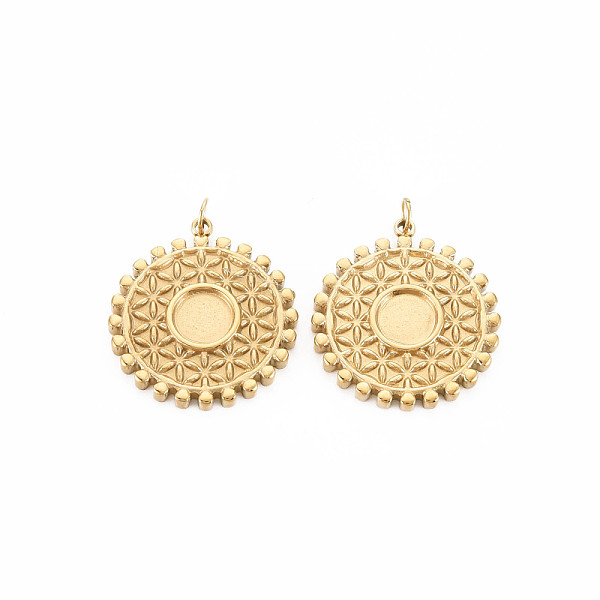 

PandaHall Ion Plating(IP) 304 Stainless Steel Pendant Enamel Settings, Flat Round, Real 14K Gold Plated, 22.5x20x2mm, Jump Ring: 4x0.5mm...
