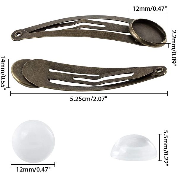 

PandaHall 12 Pcs Hair Clip Bezel with 12mm Pad Cabochon Bezel Setting Tray DIY Finding Craft for Cabochon Cameo DIY Headwear Findings..., Clear
