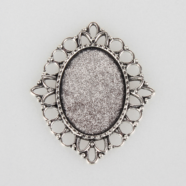 

PandaHall Tibetan Style Alloy Pendant Cabochon Settings, Cadmium Free & Lead Free, Oval, Antique Silver, Tray: 18x25mm, 41x35x2mm, Hole...
