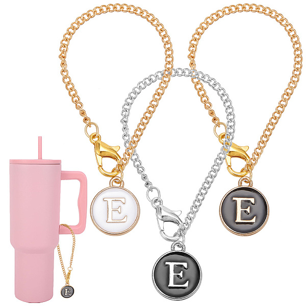 

PandaHall Flat Round with Letter Alloy Enamel Wine Glass Charms, with Iron Twisted Chains and Zinc Alloy Lobster Claw Clasps, Letter E..., Multicolor