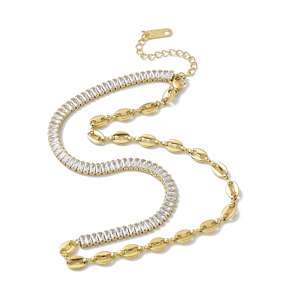 

PandaHall Crystal Rhinestone Tennis & Coffee Bean Chain Necklace, Ion Plating(IP) 304 Stainless Steel Jewelry for Women, Golden, 15.75 inch..., Clear