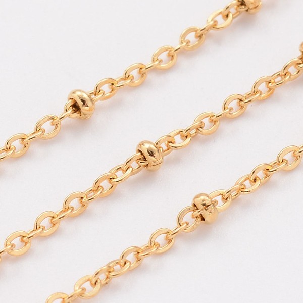 

PandaHall 304 Stainless Steel Cable Chains, Soldered, Satellite Chains, with Spool, with Rondelle Beads, Golden, 1.5mm, about 65.61 Feet...