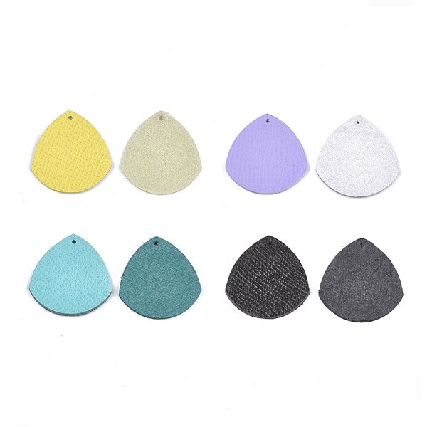 

PandaHall Eco-Friendly Cowhide Pendants, Drop, Mixed Color, 34x31.5x2mm, Hole: 1.5mm Leather Teardrop Multicolor