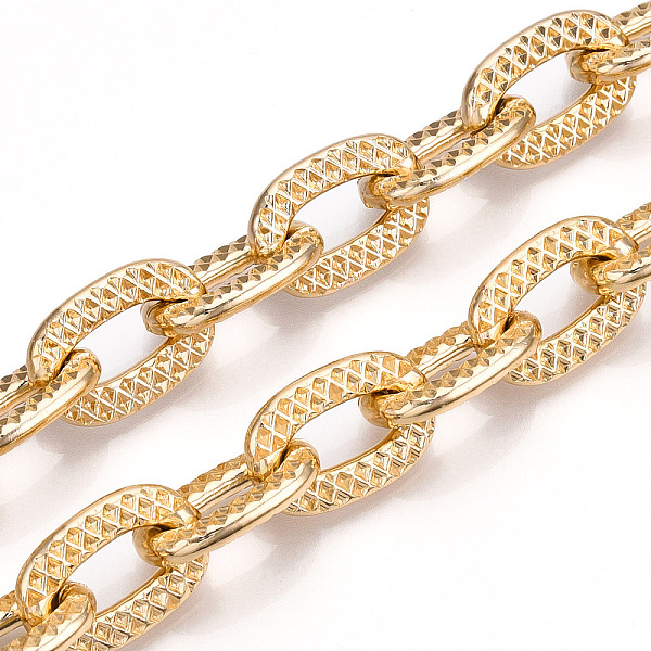 

PandaHall Aluminum Textured Cable Chain, Oval Link Chains, Unwelded, Light Gold, 22.5x15.5x4mm Aluminum