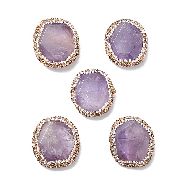 

PandaHall Natural Amethyst Beads, with Polymer Clay Rhinestone, Faceted, Nuggets, 29.5~31x26~27x7~9mm, Hole: 1mm Amethyst Nuggets Multicolor