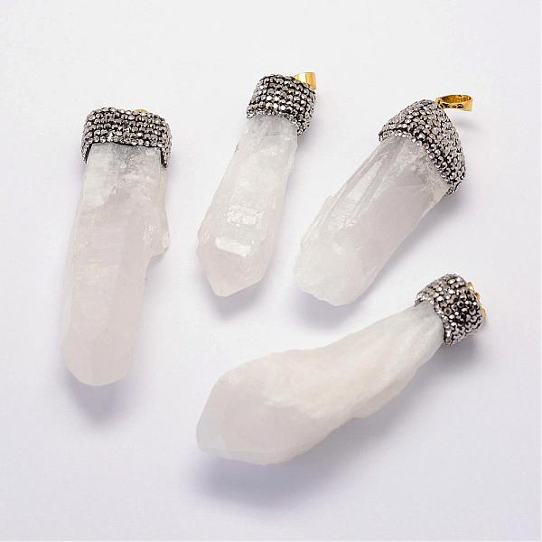 

PandaHall Natural Quartz Crystal Big Pendants, with Polymer Clay Rhinestones and Brass Findings, Golden, 56~68x14~19x13~16mm, Hole: 8x5mm..., Multicolor