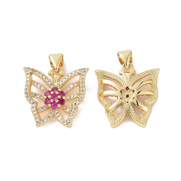 

PandaHall Brass Micro Pave Cubic Zirconia Pendants, Real 18K Gold Plated, Hollow Butterfly with Flower Charm, Deep Pink, 18.5x18x4mm, Hole...