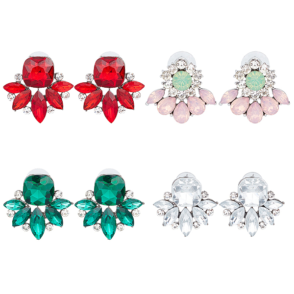 

PandaHall ANATTASOUL 4 Pairs 4 Color Glass Flower Stud Earrings with Crystal Rhinestone, Gunmetal Alloy Jewelry for Women, Mixed Color..., Multicolor