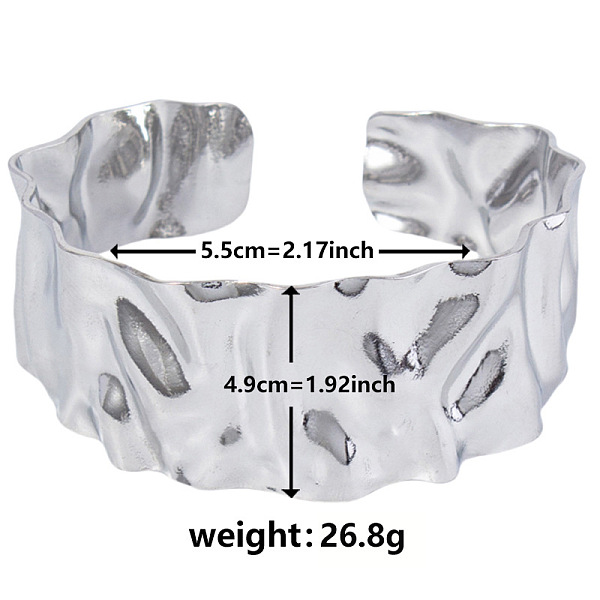 

PandaHall Stylish European and American Hammered 304 Stainless Steel Cuff Bangles for Women Stainless Steel