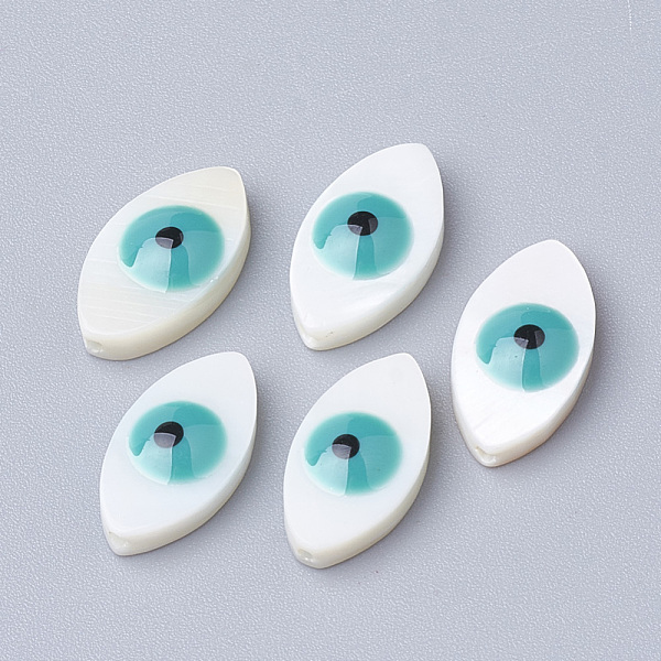 

PandaHall Natural Freshwater Shell Beads, Horse Eye with Evil Eye, Cadet Blue, 15x8x4mm, Hole: 1mm Freshwater Shell Evil Eye Blue