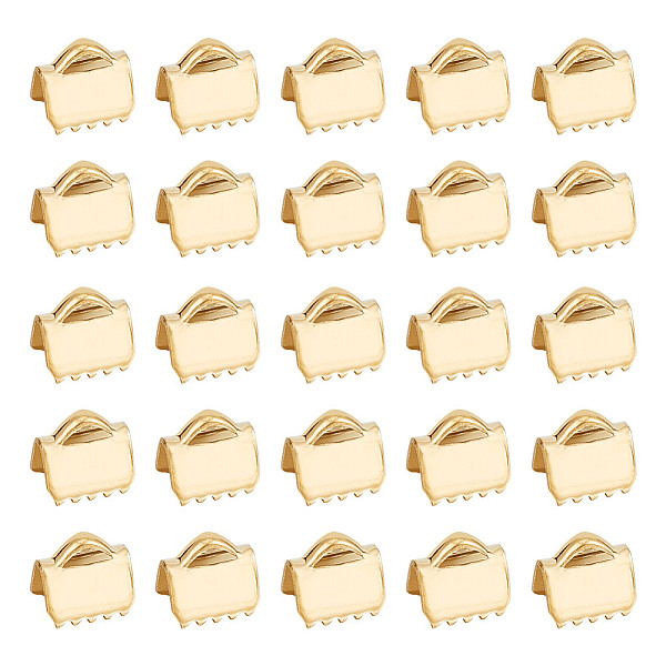 

PandaHall UNICRAFTALE 30pcs Golden Rectangle Ribbon Ends Stainless Steel Ribbon Clamp Crimps with Loop 6mm Fastener Clasp Leather Crimp Ends...