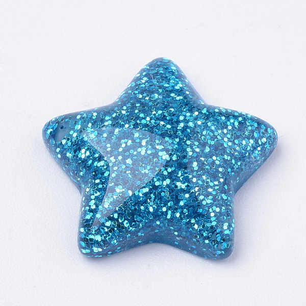

PandaHall Resin Cabochons, with Glitter Powder, Star, Deep Sky Blue, 16x16.5~17x5~6mm Resin Star Blue