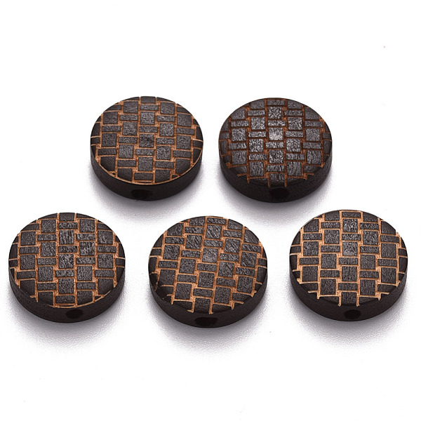

PandaHall Painted Natural Wood Beads, Laser Engraved Pattern, Flat Round, Coconut Brown, 15x5mm, Hole: 1.8mm Schima Wood Flat Round Brown