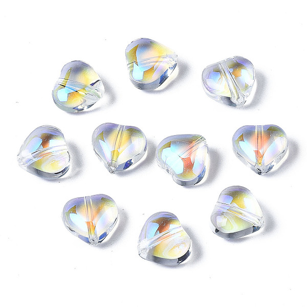 

PandaHall Transparent Glass Beads, AB Color Plated, Heart, Clear AB, 7.5x8x4.5mm, Hole: 0.9mm Glass Heart White