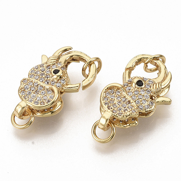 

PandaHall Brass Micro Pave Clear Cubic Zirconia Lobster Claw Clasps, with Jump Rings, Elephant, Real 16K Gold Plated, 21x13x6mm, Hole: 3mm...