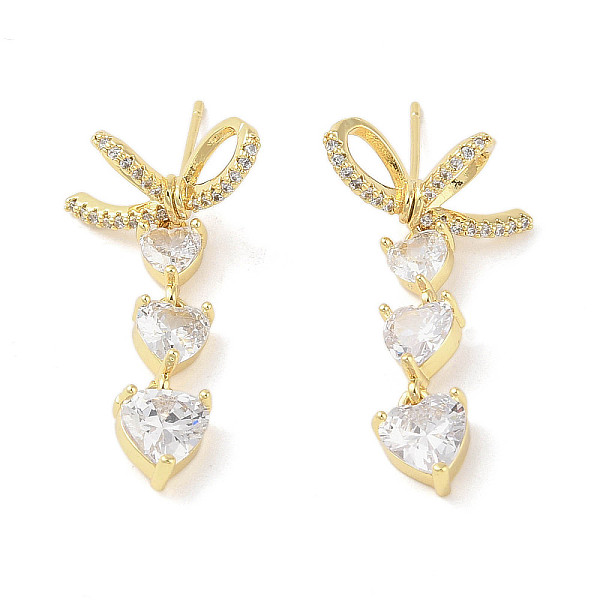 

PandaHall Triple Heart Brass Micro Pave Clear Cubic Zirconia Dangle Earrings with Glass for Women, Real 18K Gold Plated, 38x15mm Cubic...