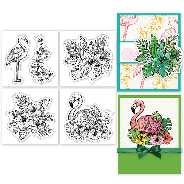 

PandaHall 4Pcs 4 Styles PVC Stamp, for DIY Scrapbooking, Flamingo Shape, 55x55mm, 1pc/style Plastic Flamingo Shape