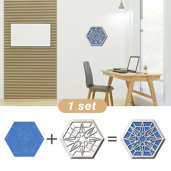 

PandaHall SUPERDANT 1 Pieces Hexagonal Wood Sound Diffuser Octagonal Star Shape Acoustic Wall Panel Design Blue Felt Decorative Art Sound...