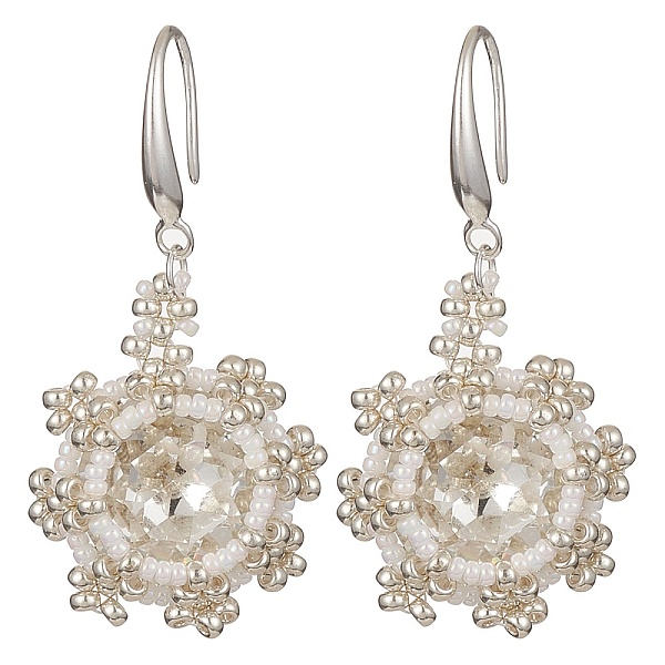 

PandaHall K9 Glass Rhinestone & Seed Flat Round Dangle Earring, Brass Earrings, White, 43x21~22mm Glass White