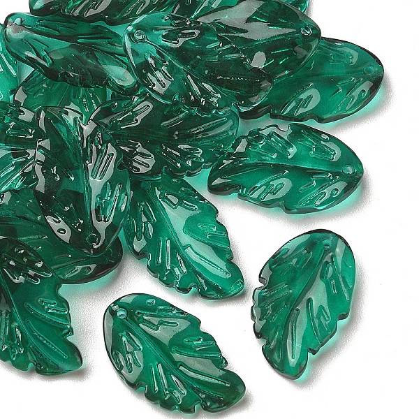 

PandaHall Handmade Transparent Czech Lampwork Pendants, with Gold Foil , Leaf Charms, Dark Green, 28x17x3.5mm, Hole: 1.2mm Lampwork Leaf