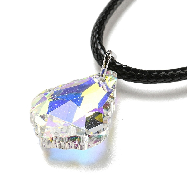 

PandaHall Waxed Cord Necklaces, K9 Glass Pendant Necklaces, Rhombus, Clear AB, 17.72 inch(45cm) Glass Rhombus White