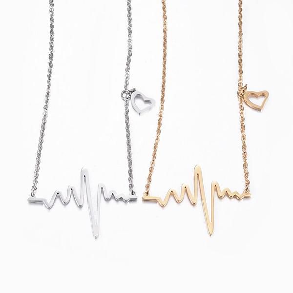 

PandaHall 304 Stainless Steel Pendant Necklaces, Heartbeat, Mixed Color, 18.1 inch(46cm) 304 Stainless Steel Multicolor