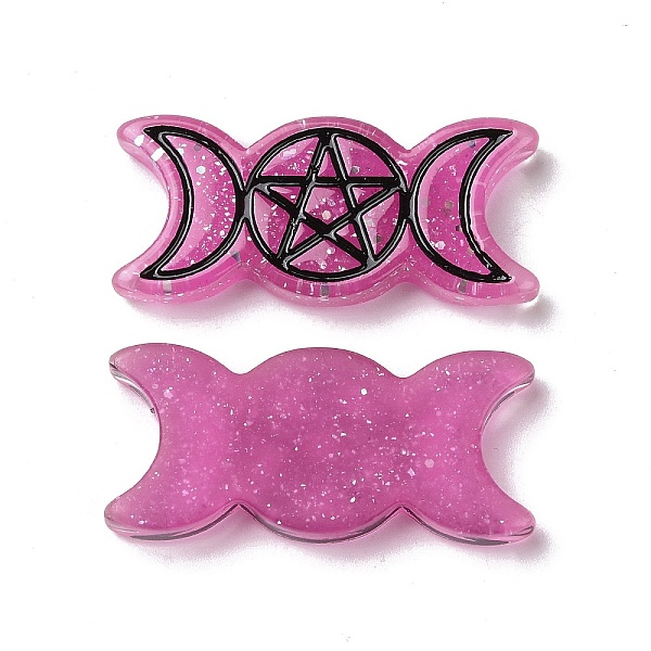 

PandaHall Resin Cabochons, with Glitter Powder, Religion, Triple Moon Goddess, Camellia, 32.5x15x4.5mm Resin Moon Pink