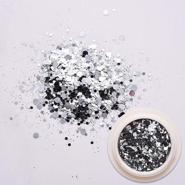 

PandaHall Shiny Nail Art Glitter Flakes, Hexagon Chunky Sequins, DIY Sparkly Paillette Tips Nail, Silver, 0.1~3x0.1~3mm, about 1g/box...