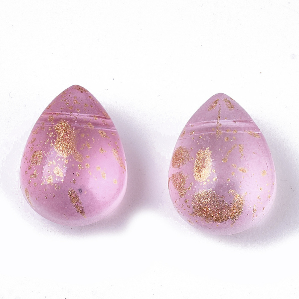 

PandaHall Transparent Spray Painted Glass Beads, Top Drilled Beads, with Glitter Powder, Frosted, Teardrop, Pearl Pink, 12.5x9.5x7mm, Hole...