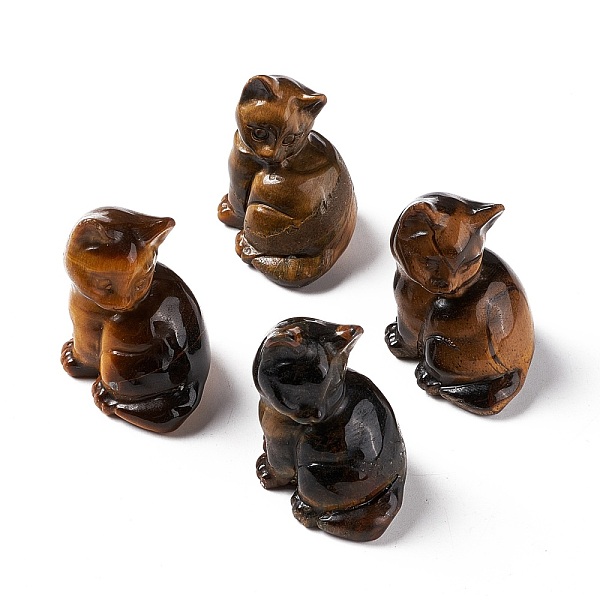

PandaHall Natural Tiger Eye Sculpture Display Decorations, for Home Office Desk, Cat, 19~21x21~24x31~32mm Tiger Eye Cat Shape