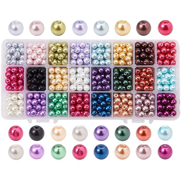 

PandaHall Eco-Friendly Dyed Glass Pearl Round Beads, Mixed Color, 8mm, Hole: 1mm, about 30pcs/compartment, 720pcs/box Glass Round Multicolor