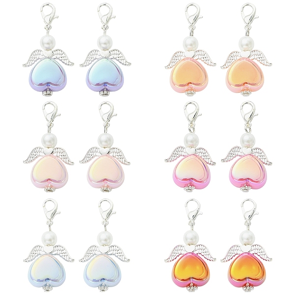 12 pz 6 colori perla di vetro e decorazioni pendenti in lega-image-HJEW-YW00350-it