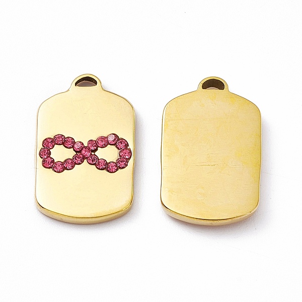 

PandaHall Vacuum Plating 201 Stainless Steel Pendants, with Rhinestone, Real 18K Gold Plated, Oval with Infinity Charms, Rose, 20.5x12.5x2mm..., Pink