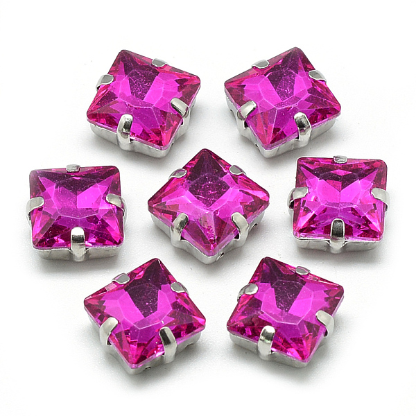 

PandaHall Sew on Rhinestone, Multi-strand Links, Glass Rhinestone, with Brass Prong Settings, Garments Accessories, Faceted, Square..., Pink