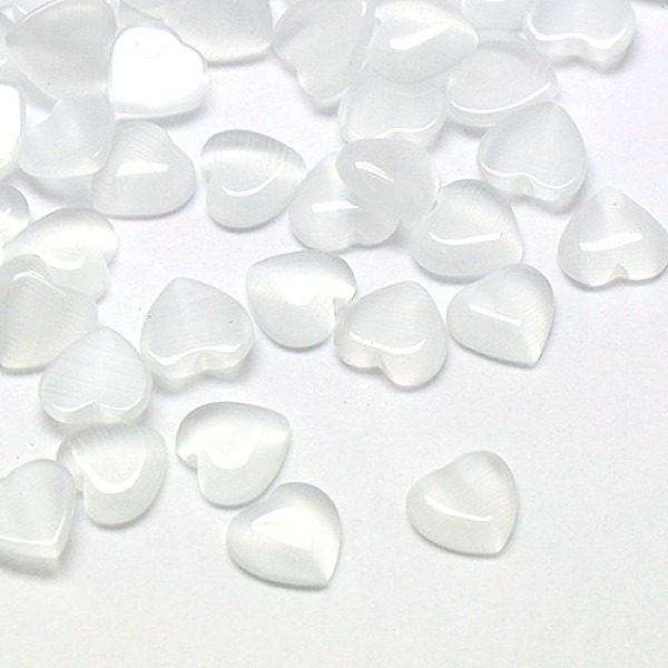 

PandaHall Cat Eye Cabochons, Heart, White, 6x6x3mm Glass Heart White