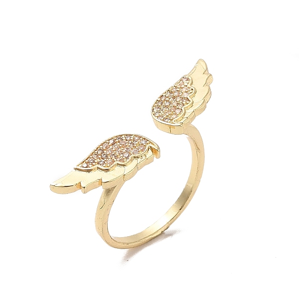 

PandaHall Brass Micro Pave Cubic Zirconia Open Cuff Rings, Wing, Inner Diameter: 16.2mm Brass+Cubic Zirconia Wing