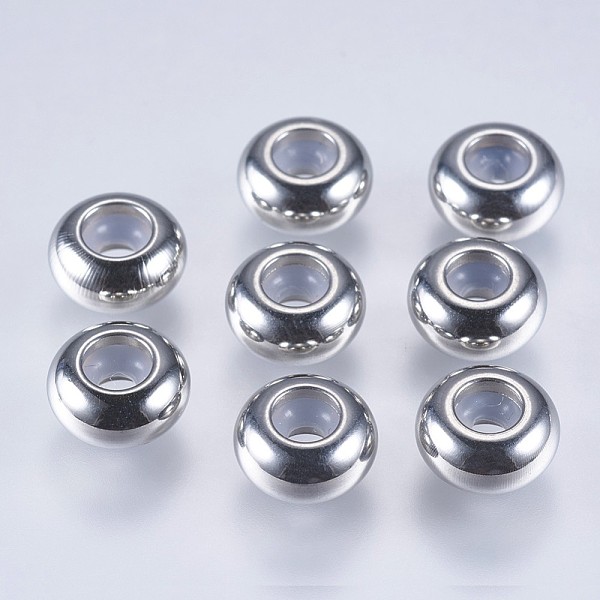 

PandaHall 201 Stainless Steel Beads, with Plastic, Slider Beads, Stopper Beads, Rondelle, Stainless Steel Color, 8x4mm, Hole: 2mm 201...